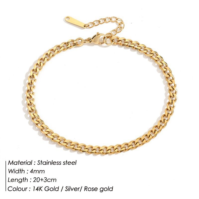 Titanium Gold Plated Stainless Steel Anklet 4mm Mirror Polished Cuban Chain Ins Minimalist_voghion.com