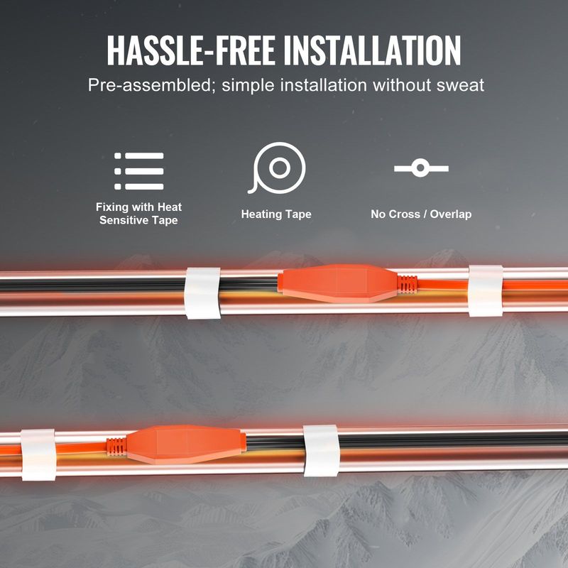 Pipe Heating Cable 12FT 7W/FT Heat Tape For Pipes With Built-in Thermostat_voghion.com