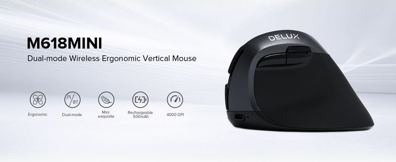 Delux M618 Mini Ergonomic Gaming Wireless Vertical Mouse Bluetooth 2.4GHz Rechargeable 4000dpi Silent Mice For Office_voghion.com
