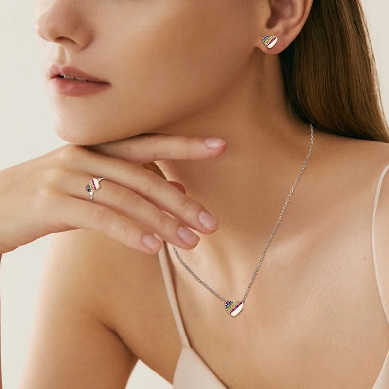 S Three Piece Set Inlaid Zircon Love Ring Earring Necklace Sier Jewelry_voghion.com