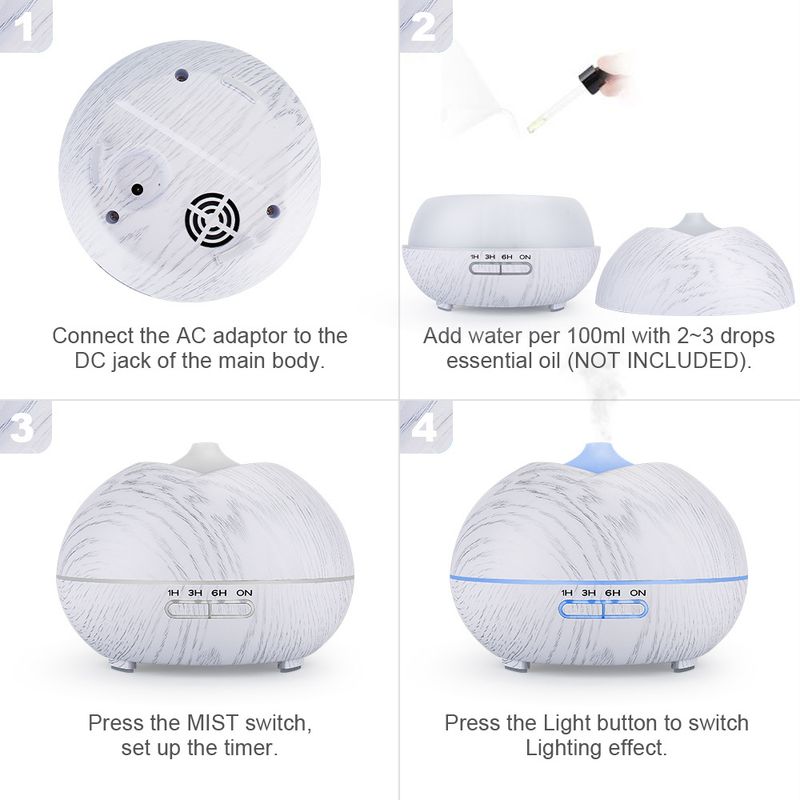 Aroma Diffuser Ultrasonic Humidifier 400ml Office Desk Aromatherapy Atomizer Colorful Wood Grain Aromatherapy Machine_voghion.com