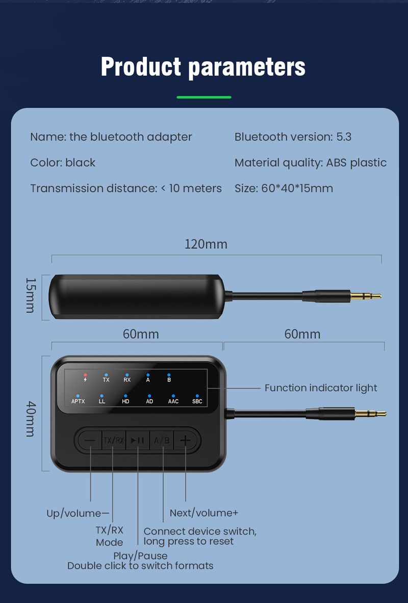 Qualcomm QCC5.4 Adapter Bluetooth Receiver Transmitter 2-in-1 TV Computer One-to-Two AptX Airplane_voghion.com
