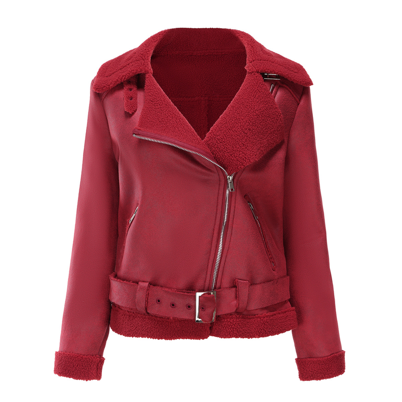 Damenbekleidung Herbst und Winter Pelz Integrierte warme Wildlederjacke Ledermantel Gürtel Reversmantel_voghion.com