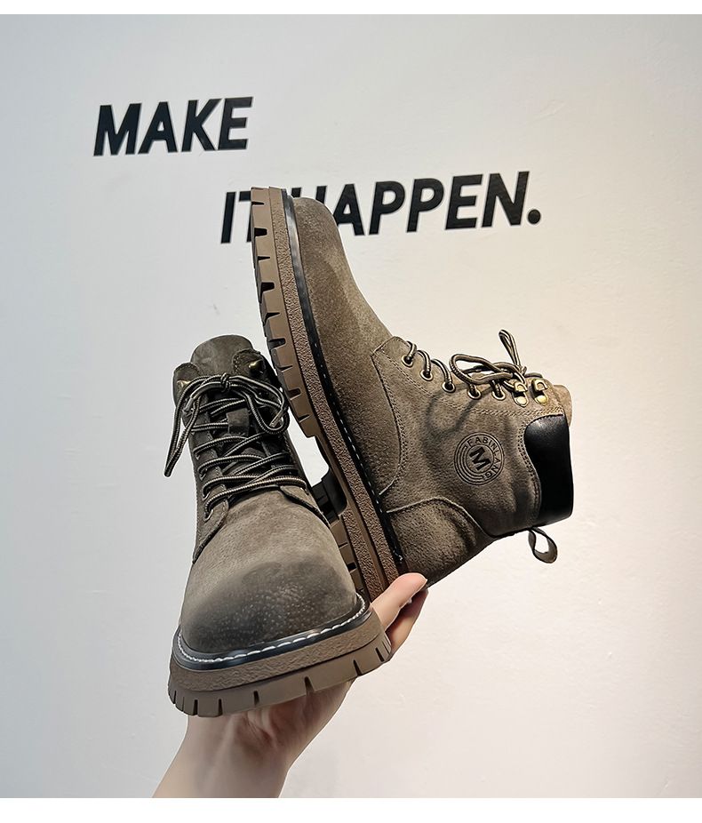 Spring Mid-top Leather Shoes Short Boots Retro Mountaineering Boots Men's Outdoor Casual Short Boots_voghion.com