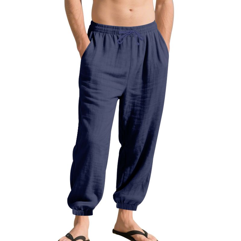 Four Seasons Beach Trend Men's Loose Linen Plus Size Casual Jogger Pants_voghion.com