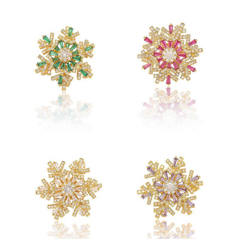 Women's Brooch Snowflake Zircon Rotatable Brooch Three Dimensional Corsage Women's Temperament Suit Coat Pin Buckle_voghion.com