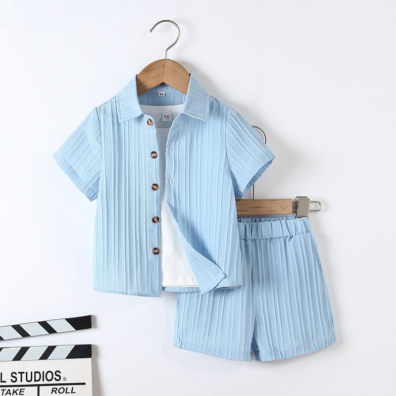Abbigliamento per bambini e mamma Abiti per bambini Camicia a maniche corte con bottoni sul davanti per ragazzi Pantaloncini elastici Completo due pezzi Fornitura transfrontaliera_voghion.com