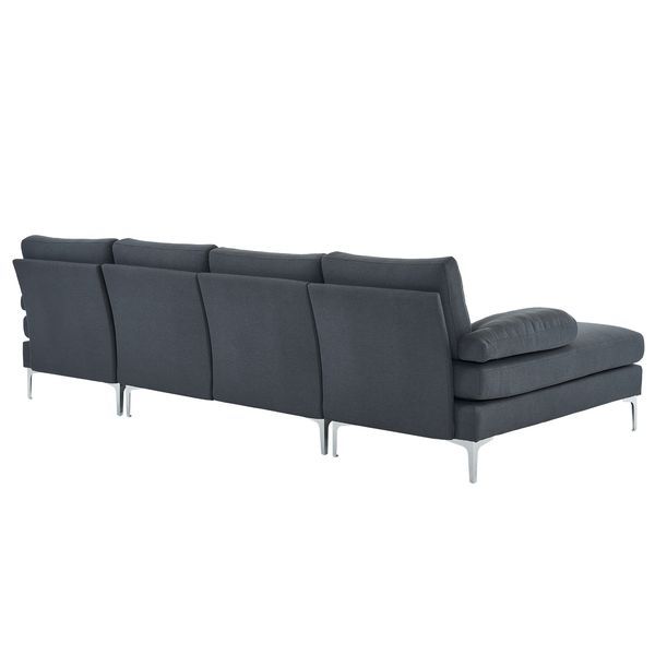 280*130*85 U-Shaped 4-Seat Linen Seat Frame Wooden Frame Back Iron Frame Silver Feet Indoor Modular Sofa Dark Gray_voghion.com