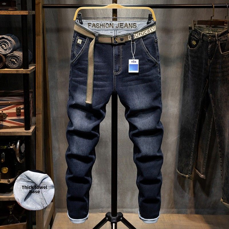 Herfst en winter nieuwe handdoek bodem verdikte jeans heren trendy merk Simple en Fattened plus size jeans heren thermische broeken_voghion.com