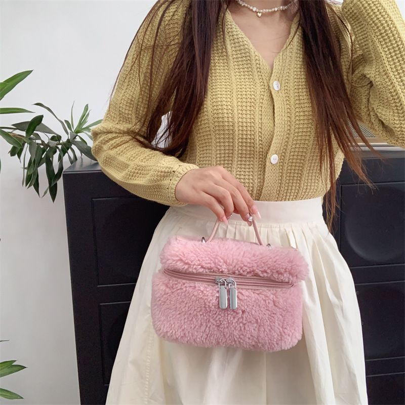Faux Fur Camera Crossbody Bag - Elegant Retro Box Bag With Adjustable Strap For Women, Soft Fluffy Small Handbag For Daily Use & Office Commute_voghion.com