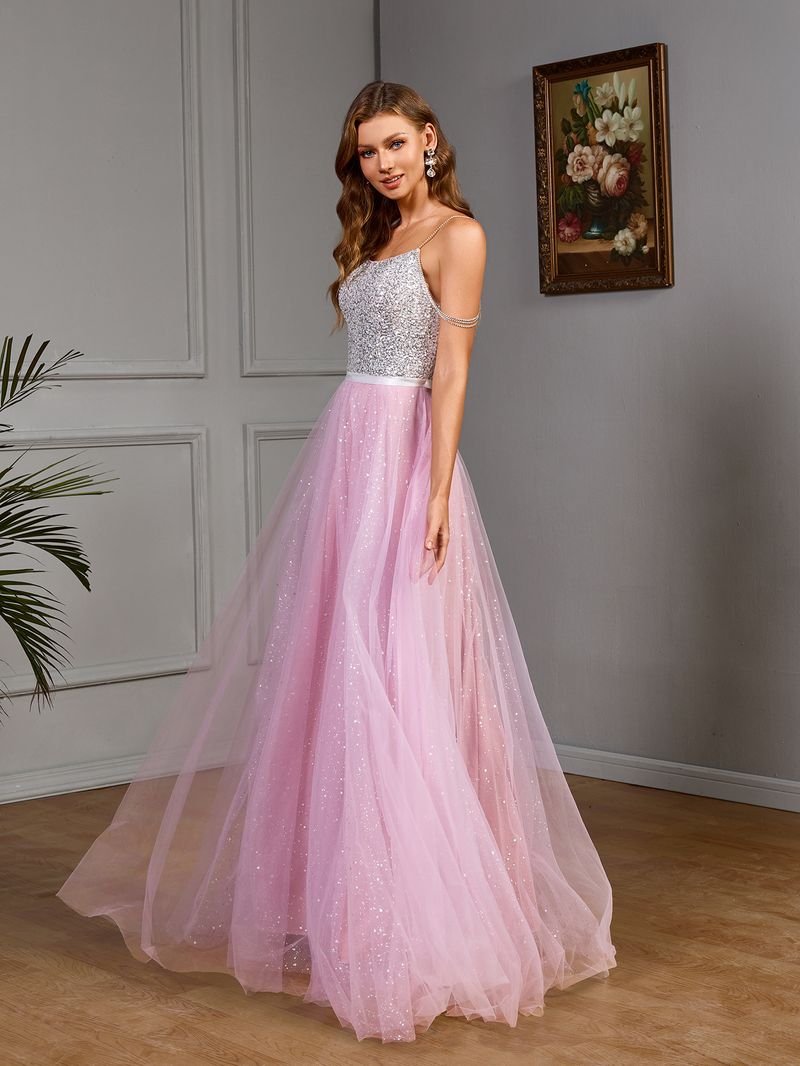 Robe de bal élégante en tulle pailleté – Robe de mariée bustier coupe trapèze ornée de sequins scintillants (Violet, S-XL)_voghion.com