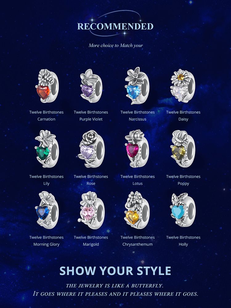 Twelve Birthstones-Holly Charm Sterling Silver Charm_voghion.com