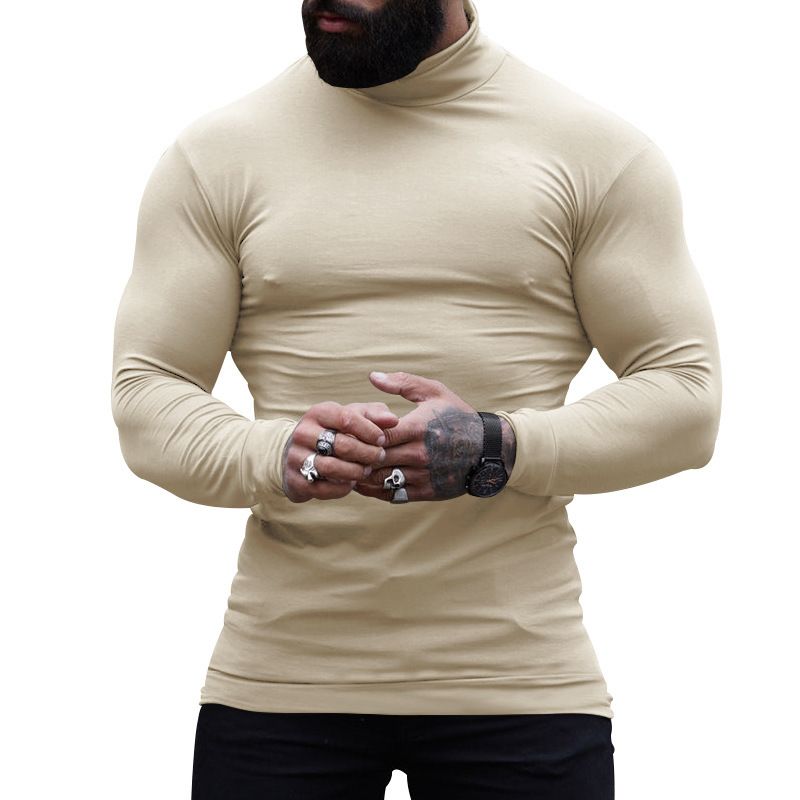 Nuovo maglione a collo alto in cashmere aderente tinta unita, strato interno caldo da uomo_voghion.com