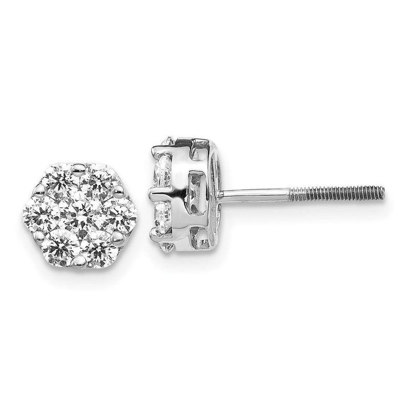 14k White Gold 1 1/10 Carat Lab Grown Diamond VS/SI+ G+ Screwback Cluster Post Earrings_voghion.com