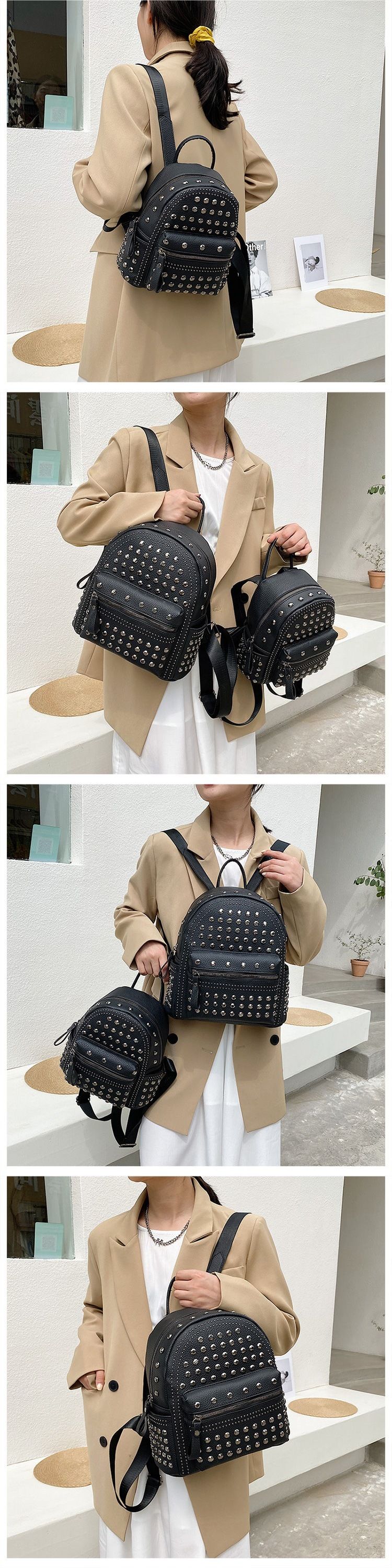 Mochila mini con tachuelas de cristal para mujer Otoño/Invierno 2025 Nueva mochila mini con tachuelas_voghion.com