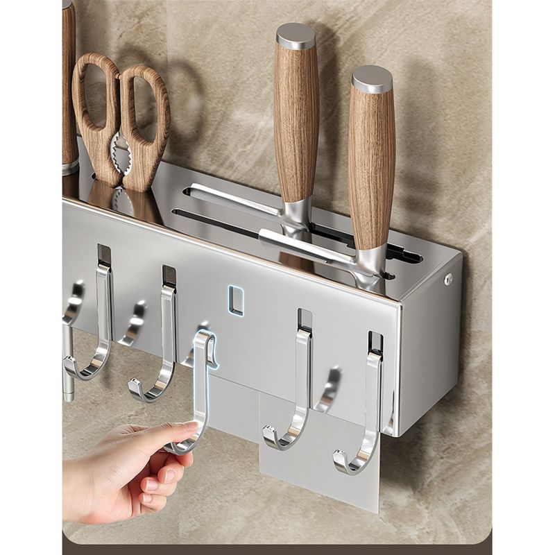 Multifunktionaler Küchenorganizer aus Edelstahl (ohne Bohren) mit Essstäbchenhalter und wandmontiertem Messerblock_voghion.com