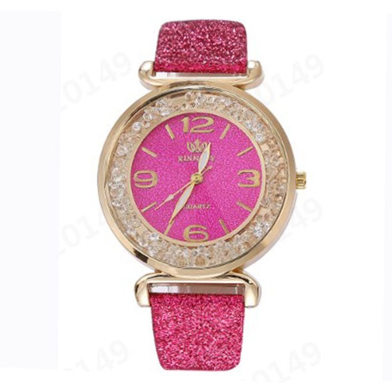 Heißer Verkauf Voller Diamant Rolling Ball Quicksand Mode frauen Lederband Einfache Quarzuhr Für Frauen_voghion.com