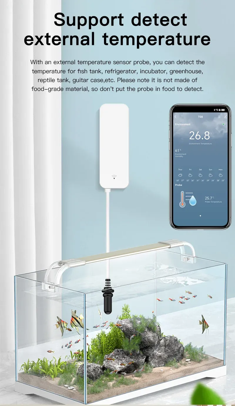 Sensore di umidità e temperatura Tuya WiFi con sonda esterna per app di monitoraggio igrometro per la casa intelligente per piante e acquari_voghion.com
