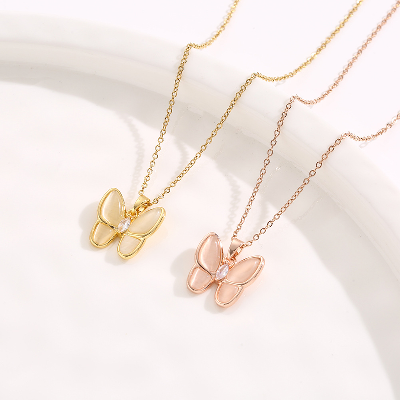 Collana con farfalla in pietra con occhio di gatto temperamento da donna, rete rossa 2023, nuova catena in acciaio al titanio, leggera, di lusso e_voghion.com
