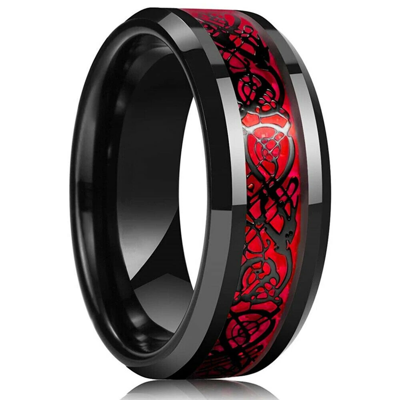 Vendite calde Moda 8mm Nero Tungsteno Nozze Celtico Drago Intarsiato Zircone Anelli In Acciaio Inossidabile per Uomo Anello Blu Fibra di Carbonio_voghion.com
