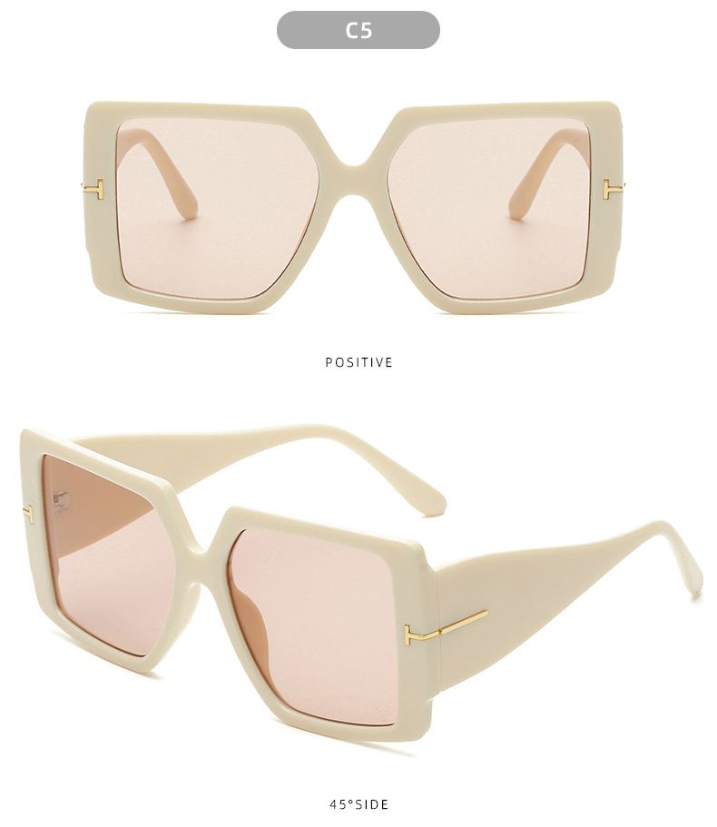 Gafas de sol para hombre y mujer Gafas de sol cuadradas de montura grande con protección UV y palabra en T Gafas de sol de moda para hombre y mujer Gafas de sol_voghion.com