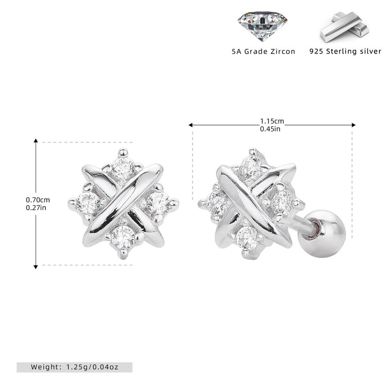 Damenschmuck X-förmige Sternohrringe aus 925er Sterlingsilber mit Zirkonia, elegant und vielseitig für den täglichen Gebrauch, passend zu allen Accessoires_voghion.com