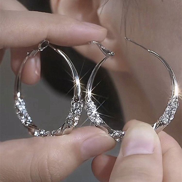 Orecchini Premium in Argento con Zircone, Grandi Orecchini a Cerchio da Donna, Nuovi Orecchini a Cerchio con Temperamento Leggero e di Lusso, Popolari, 2024_voghion.com