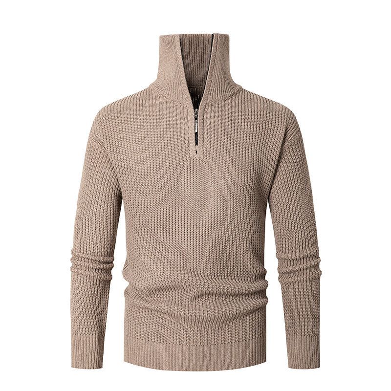 Maglione da uomo autunno inverno nuovo slim fit base colletto rovesciato mezza cerniera maglia maglia tinta unita_voghion.com