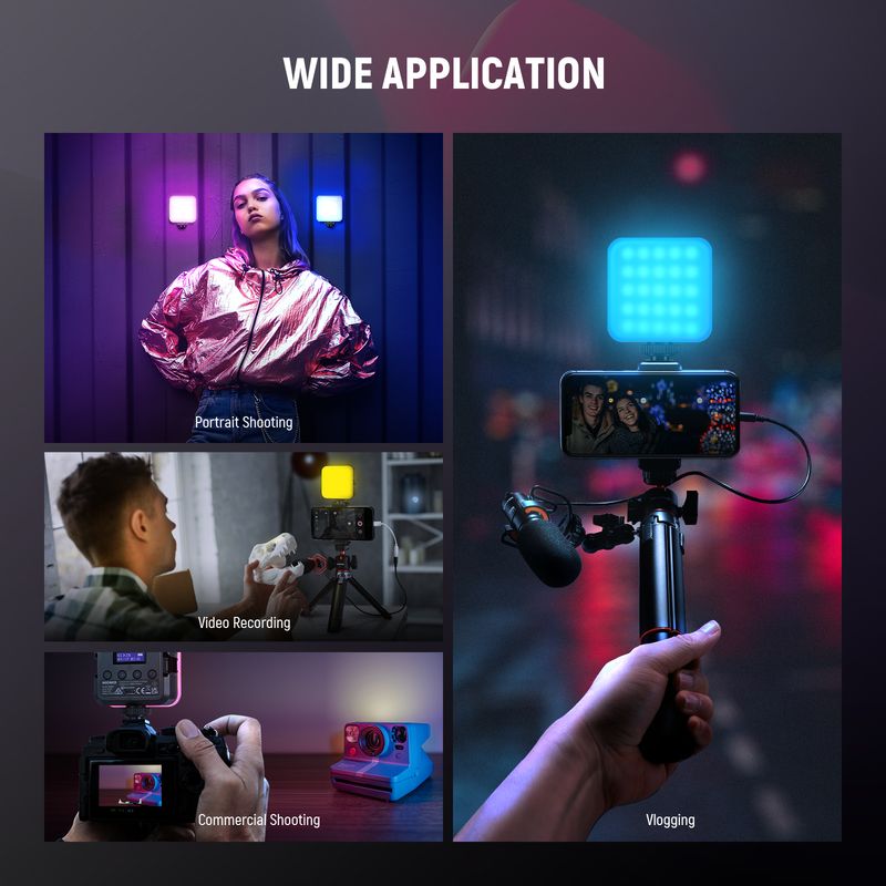 NEEWER RGB62 Magnetic RGB Video APP Control 360 ° Full Color LED Camera Light With 3 Cold Shoes Photography Lighting_voghion.com