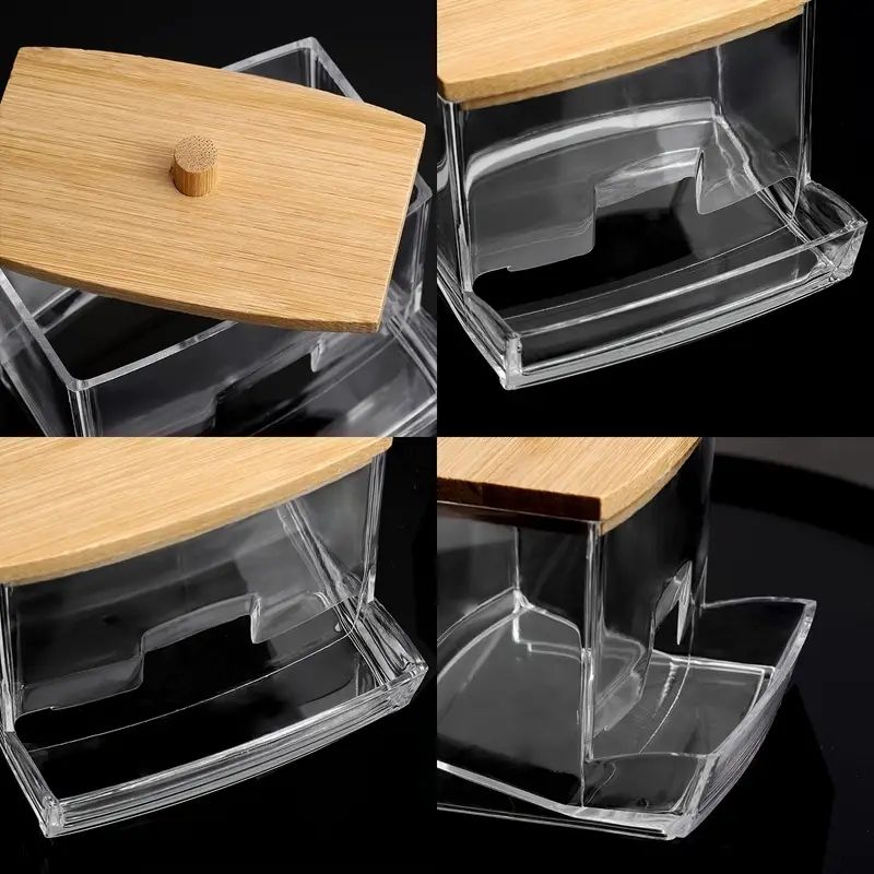 1pc Transparent Swab Holder Dispenser Modern Bathroom Storage For Swabs Pads Visible Organizer Vanity Accessory Compact Design_voghion.com