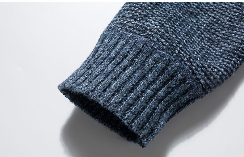 Men's stand collar striped check zipper plus cashmere fashion color matching warm knit coat sweater_voghion.com