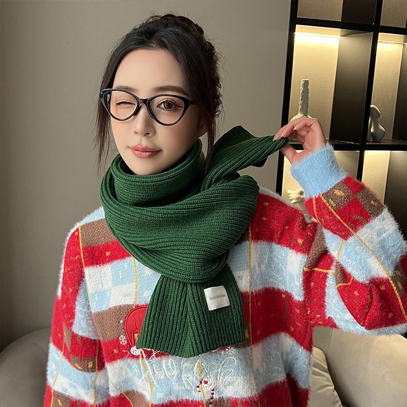 Sciarpa rossa per donna, stile coreano, versatile, per studenti, invernale, calda, tinta unita, scaldacollo lavorato a maglia spesso_voghion.com