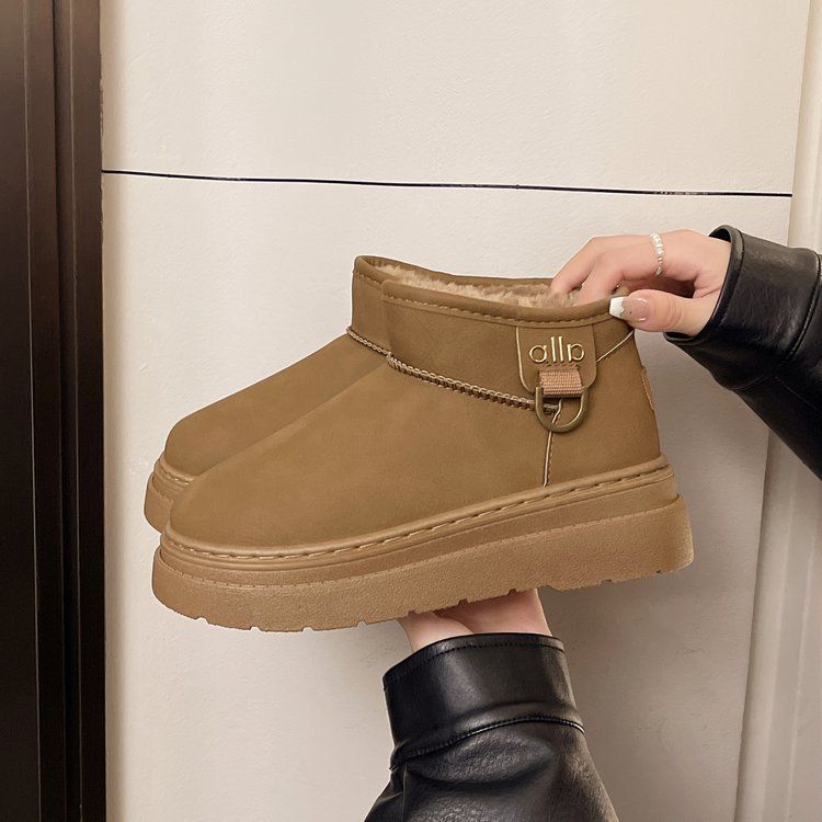 Bottes de neige courtes et confortables à semelle épaisse, style rétro, doublées polaire, chaudes et faciles à enfiler, en coton style nord-est._voghion.com