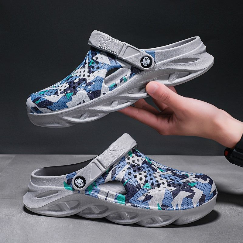 Household Semi Trailer Outdoor Camouflage Knife Sole Slippers, Beach Men's Hole Shoes, Versatile And Breathable One Line_voghion.com
