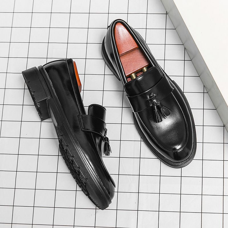 Qualità imbattibile Qualità imbattibile Scarpe da uomo in pelle con tacco spesso, stile casual, stile business, con nappine, con aumento di altezza, stile mocassini britannici in un unico passaggio_voghion.com