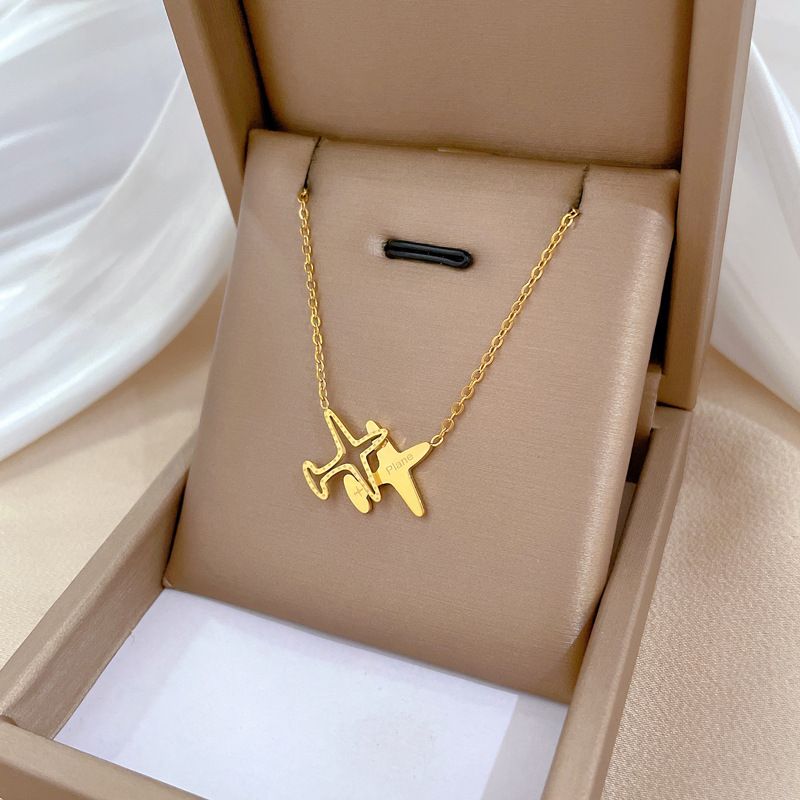 【 All Body Titanium Steel 】 Cold Plane Personality Extremely Simple Wind Furnace Real Gold Necklace Female Ins Internet_voghion.com