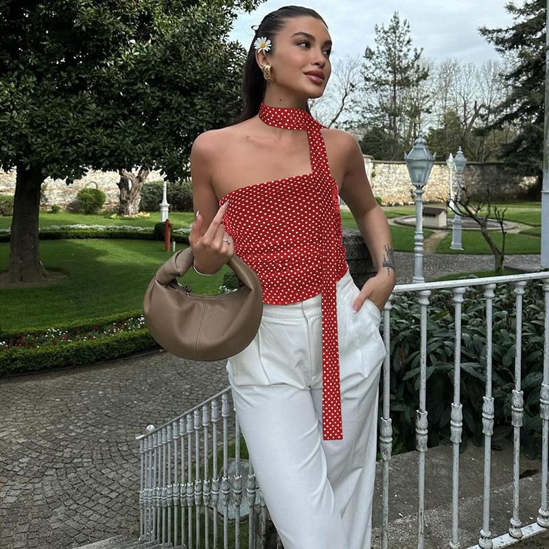 Women's 2025 Spring Summer New Fashion Sexy Polka Dot Print Slim Fit Patchwork Tube Top_voghion.com