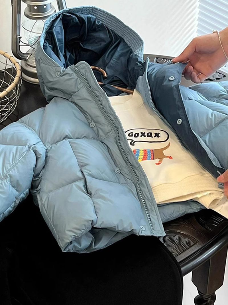 Winter-Pufferjacke für Kinder – Verdickter, mit Polyester gefüllter Kapuzenmantel, trendiges Design mit hohem Kragen (110–160 cm, Blau/Schwarz)_voghion.com