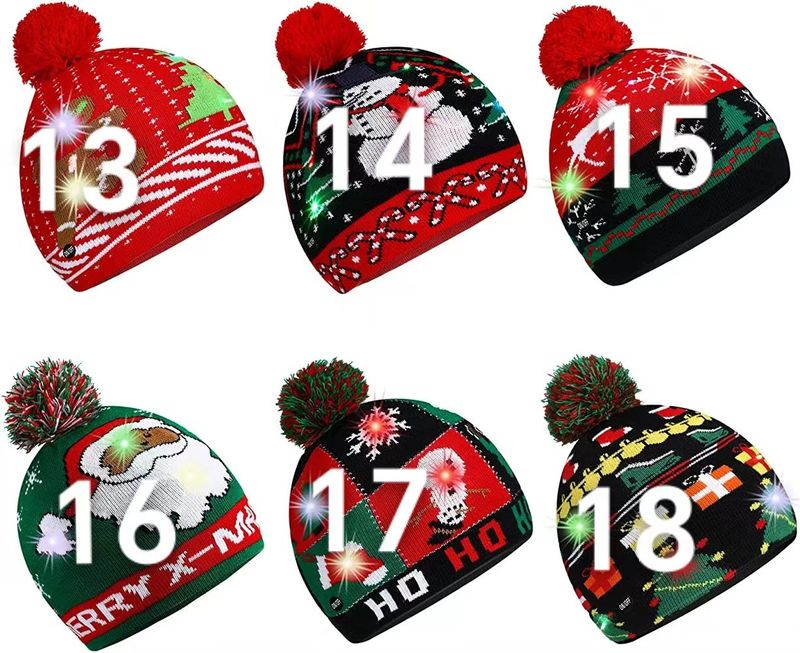 2024 Nieuwe Jacquard LED Wollen Herfst/Winter Warme Gebreide Kerstmuts_voghion.com