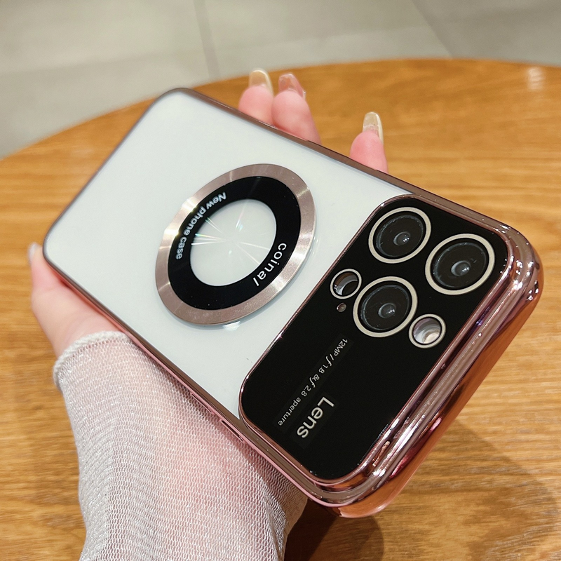 Magnifier Large Window Lens Protection Plating Magnetic Phone Case For iphone 14 12 11 13 Pro Max X XS XR 7 8 Plus Cover_voghion.com