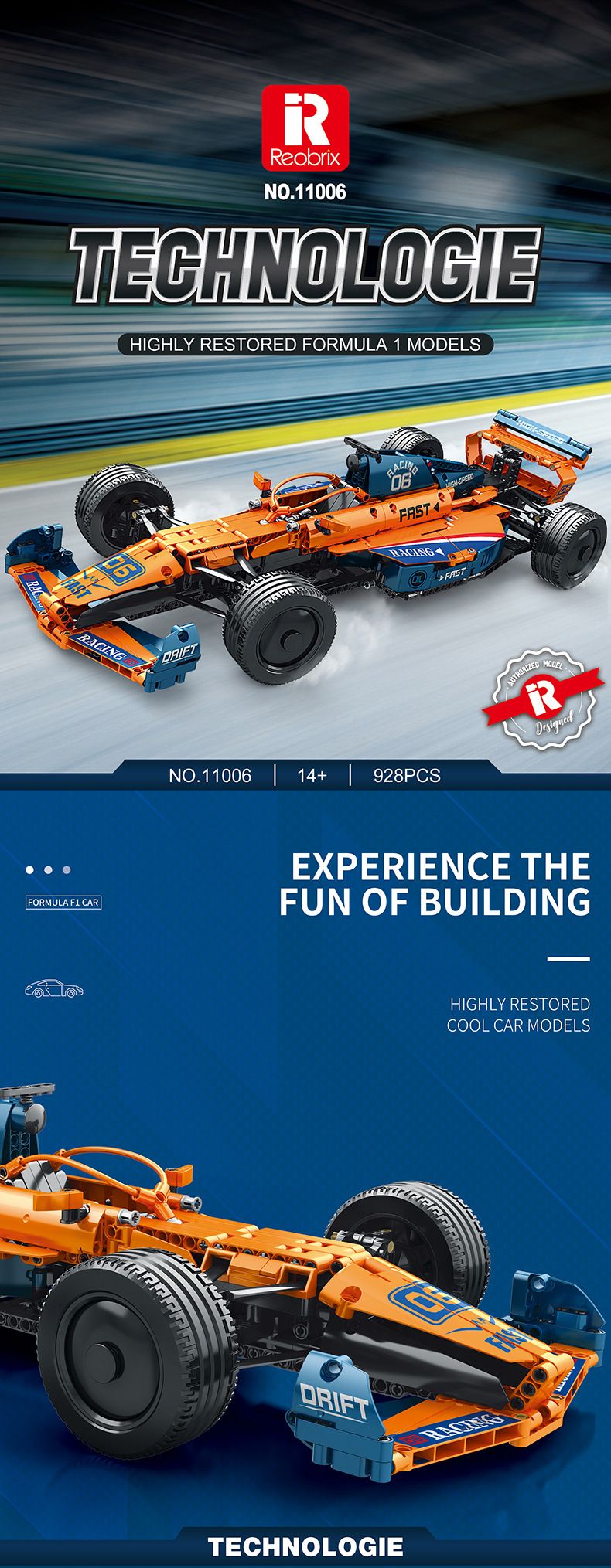 McLaren F1 Racing Car Building Blocks Set - 800+ Pieces STEM Toy For Boys & Teens, Creative DIY Model Kit For Kids Age 7-14_voghion.com