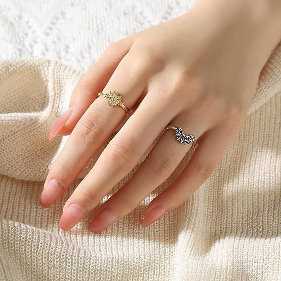 Anello anti-ansia all'ingrosso Sun Moon alla moda regolabile aperto rotante girevole per le dita per donne e ragazze_voghion.com