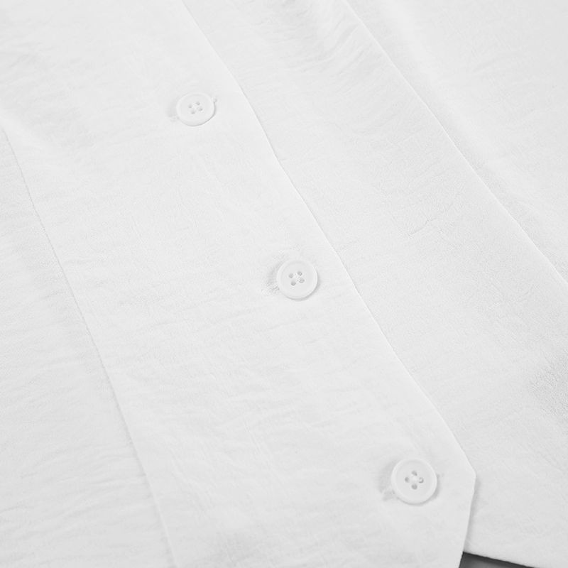 Ropa de mujer de verano, combina con todo, sencillo, sin mangas, cuello en V, chaleco, pantalones cortos, traje de dos piezas, traje informal de moda blanco_voghion.com