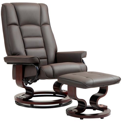 HOMCOM Recliner With Ottoman, Swivel Recliner Chair And Ottoman, Leather Reclining Chair With High Back And Wood Frame For Living Room, Bedroom, Brown_voghion.com