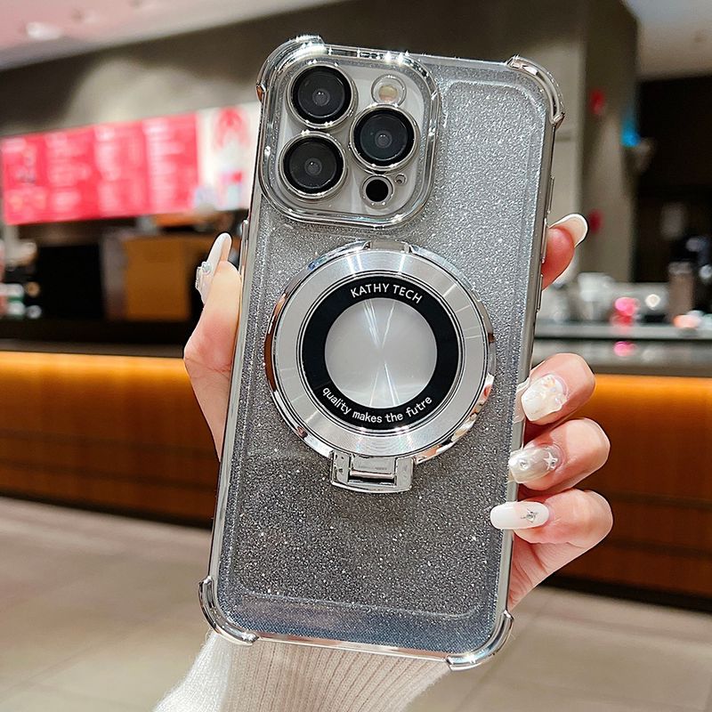 Custodia magnetica Magsafe con glitter sfumato per iPhone 15 14 13 12 11 Pro Max Plus con placcatura per ricarica wireless e supporto per telefono_voghion.com