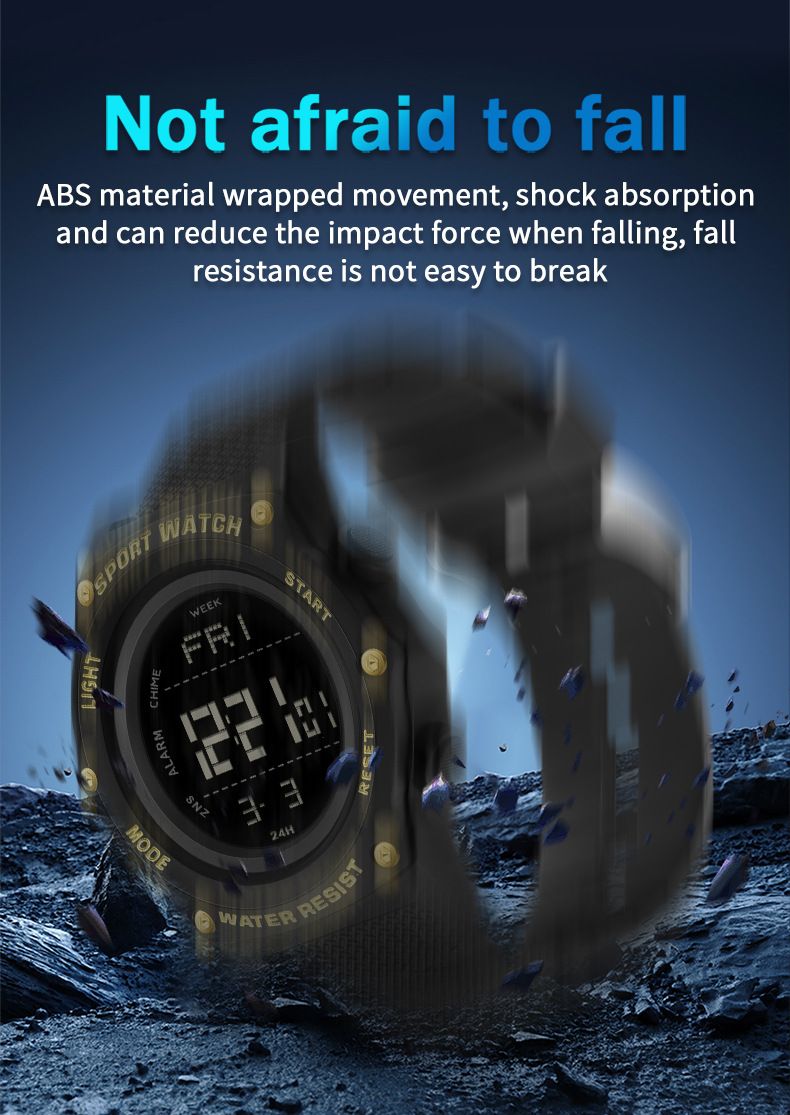 Montre de sport numérique multifonction, étanche, rétroéclairage LED, alarme et chronomètre, design unisexe pour un usage quotidien. Montre électronique étanche._voghion.com
