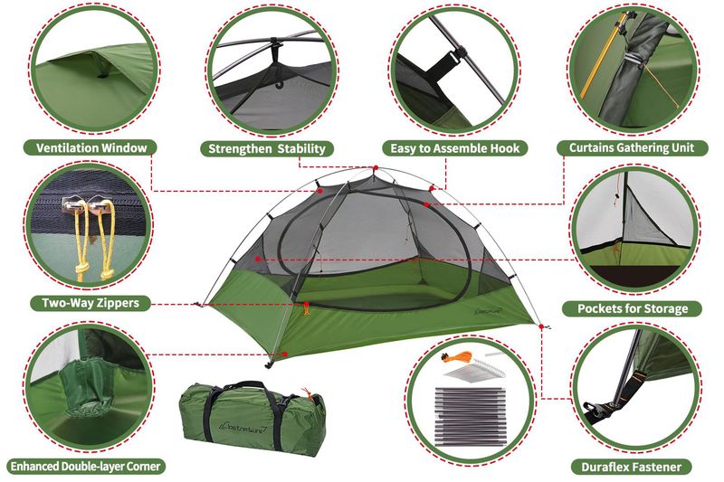 Tente de qualité - Tente de camping simple et étanche ultra-légère pour 1/2 personne, idéale pour la randonnée en plein air_voghion.com