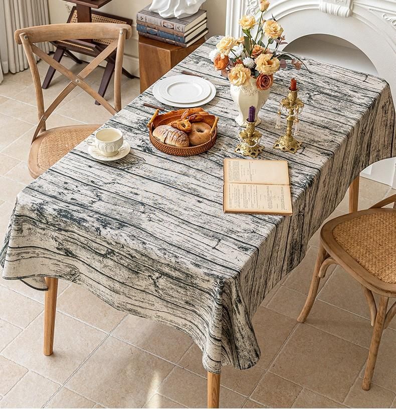 Blue Floral Tablecloth - Cotton Linen Rectangular Cover (Scandinavian Style Vintage Farmhouse Photo Backdrop Dorm Decor)_voghion.com