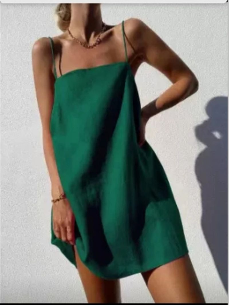 Vestido feminino boêmio de algodão com alça e bolso 2024_voghion.com
