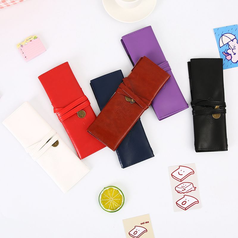 Yaratıcı Etnik Stil PU Deri Alacakaranlık Kalem Çantası Rulo Kalem Perde Kore Retro Basit Büyük Kapasiteli Kırtasiye Kutusu_voghion.com
